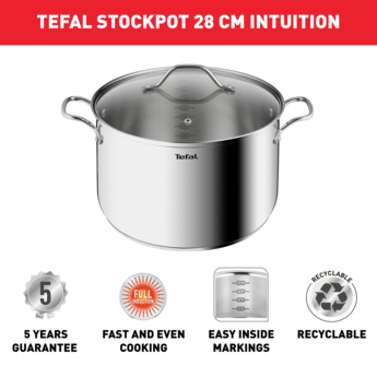 TEFAL Intuition 8 pc set saucepan 16 cm+lid, stewpots 20/24+lids, stockpot  28 cm+lid B864S874